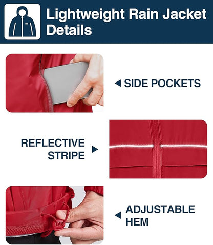 SWISSWELL Rain Jacket Men Waterproof Windbreaker, Lightweight Hooded Raincoat for Daily Casual