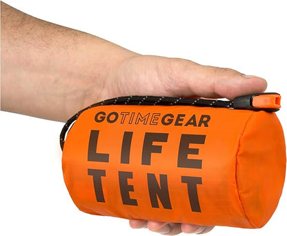 Go Time Gear Survival Life Tent • 2 Person Mylar Emergency Shelter Tube Tent + Paracord • All-Weather Protection for Camping, Hiking, & Survival Kits • Includes Emergency Whistle