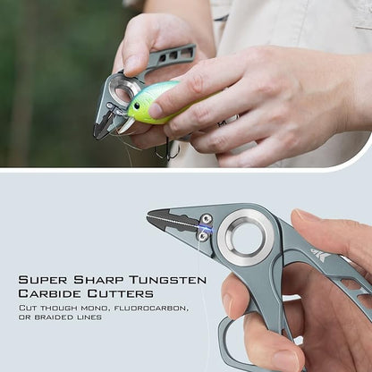 KastKing Micro Gila Fishing Pliers, Integrated Finger Hole, Aircraft Grade Aluminum, Fishing Tools, Saltwater Resistant Fishing Gear, Tungsten Carbide Cutters, Charcoal
