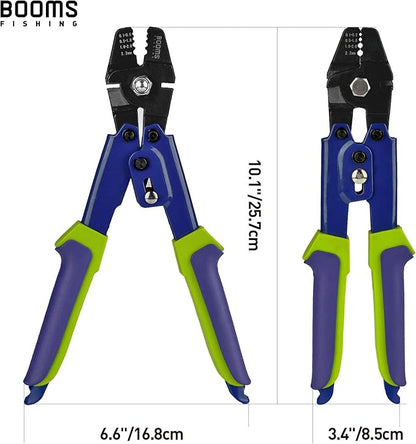 Booms Fishing CP1 Fishing Crimping Pliers, High Carbon Steel Fishing Plier Wire Rope Leader Crimping Tool, 10 inch Crimpers Swager with Ergonomic Handle