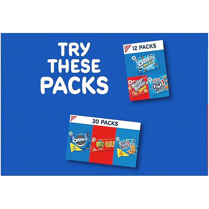 Nabisco Team Favorites Variety Pack, OREO Mini, CHIPS AHOY! Mini, Teddy Grahams Honey & Barnum's Animal Crackers, Christmas Cookies Stocking Stuffers, 30 Snack Packs (Pack of 4)
