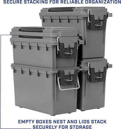 Sheffield 12792 2-Pack Ammo Storage Box, Stackable .30 Cal Field Boxes, Water and Dust Resistant, Lockable Storage Box with Handle, Secures Hunting Gear, Supplies, and Bullets, Made in The USA, Gray