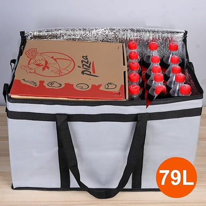 Bodaon Insulated Food Delivery Bag for Hot and Cold Meal, XXX-Large Grocery Tote Insulation Bag for Catering, Pizza Warmer, Grey, 1-Pack