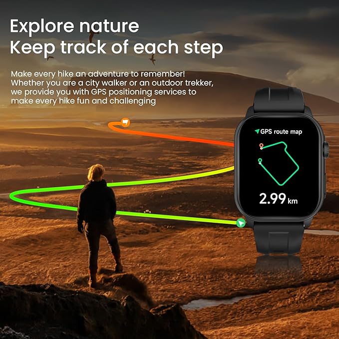 Smart Watch (Answer/Make Call), 1.96" AMOLED Touchscreen GPS Fitness Tracker for Men Women, Heart Rate SpO2 Monitor, Waterproof, Sleep & Activity Tracking Smartwatch for Android iOS