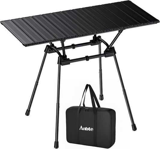 3ft Stable Camping Table, 4 Adjustable Height Lightweight Aluminum Roll Up Camping Table with Carrying Bag, Waterproof, for Garden, Picnic, Outdoor, Travel, Backyard, Beach, 35” X 16”, Black