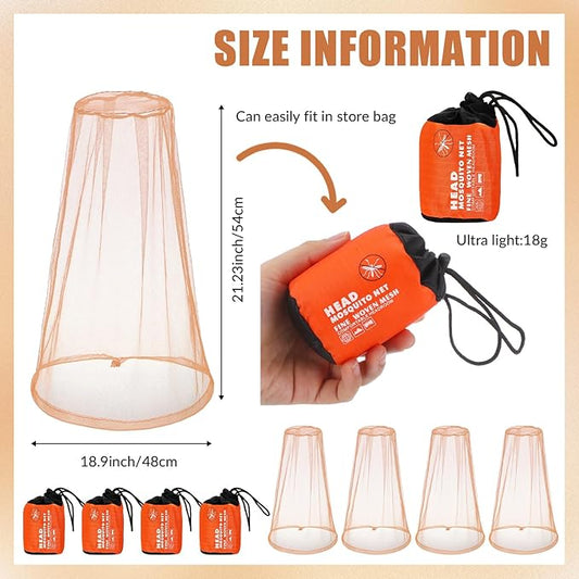 HESTYA 4 Pack Mosquito Net Mesh for Head Face Neck Fly Netting Hood from Bugs Gnats No See Net with Carry Bags for Outdoor
