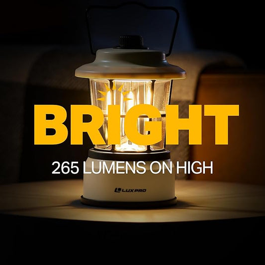 LUXPRO Retro LED Lantern - Battery-Powered Emergency Lantern - Water Resistant - Bright LED Lamp for Indoor & Outdoor Use - Use for Tents, Hiking or Hurricane Prep - Beige
