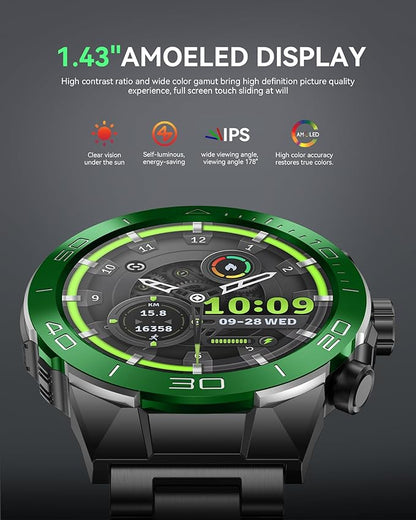 SOUYIE Men's Luxury Smart Watch - 1.43" AMOLED Display Smartwatch with HD Bluetooth Calling, 400mAh 30-Day Battery, 100+ Sports Modes, Health Monitor with Metal/Silicone Straps for Android iPhone