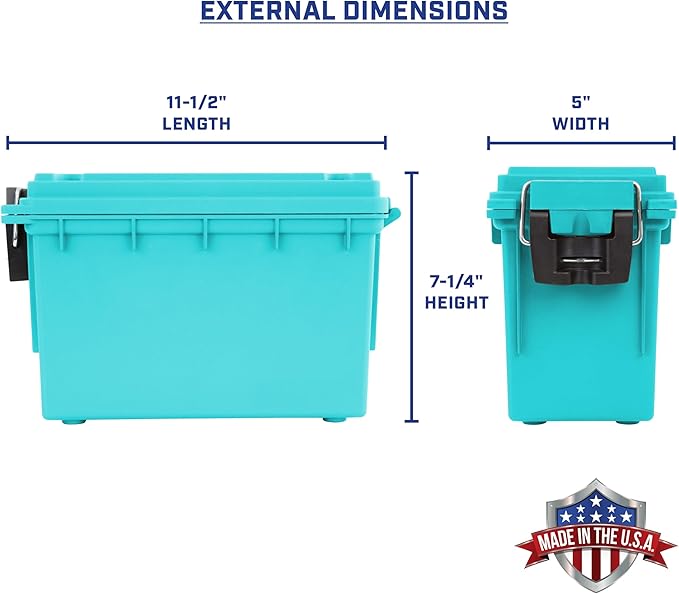 Sheffield 12633 Ammo Storage Box, Stackable .30 Cal Field Boxes, Water and Dust Resistant, Lockable Storage Box with Handle, Secures Hunting Gear, Supplies, and Bullets, Made in USA, Teal, 1-Pack