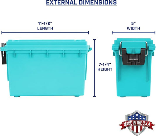 Sheffield 12633 Ammo Storage Box, Stackable .30 Cal Field Boxes, Water and Dust Resistant, Lockable Storage Box with Handle, Secures Hunting Gear, Supplies, and Bullets, Made in USA, Teal, 1-Pack