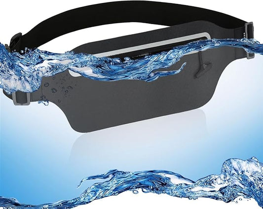 Waterproof Fanny Pack Women for Swimming Running Belt Bag Men Waist Bag Kids, Slim Hiking Waist Pack GYM Runners Exercise Workout Beach Kayaking Water Sports Dry Bags Cell Phone Pouch Black