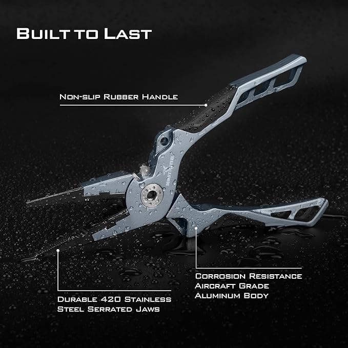 KastKing Gila 7.5-inch Fishing Pliers with Scissor Line Cutters, Aircraft Grade Aluminum Fishing Gear, Saltwater Resistant Fishing Tools, Non-Slip Rubber Handle