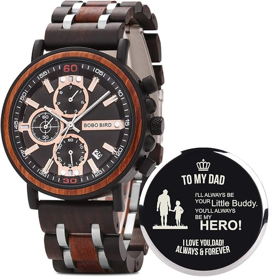 BOBO BIRD S18-1 Personalized Engraved Wood Watch Customized Wooden Watches for Husband Boyfriend Birthday Anniversary