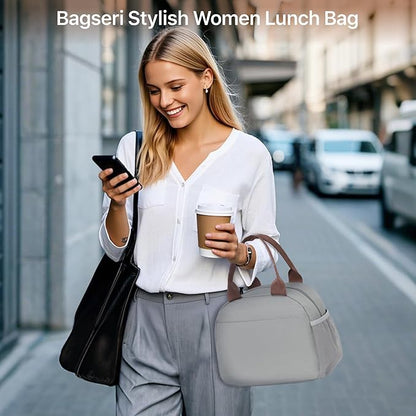 Bagseri Lunch Box for Women - Adult Lunchboxes for Men Reusable Leakproof Thermal Cooler Sack Food Handbags Case High Capacity for Work and Picnic (Gray)