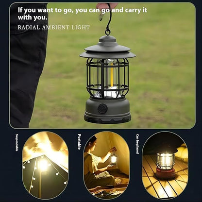 Rechargeable Camping Lantern,Outdoor Camping Light with USB Charging Port,Fearless of Wind and rain,Suitable for Garden,Courtyard,and Lawn Use(Red)
