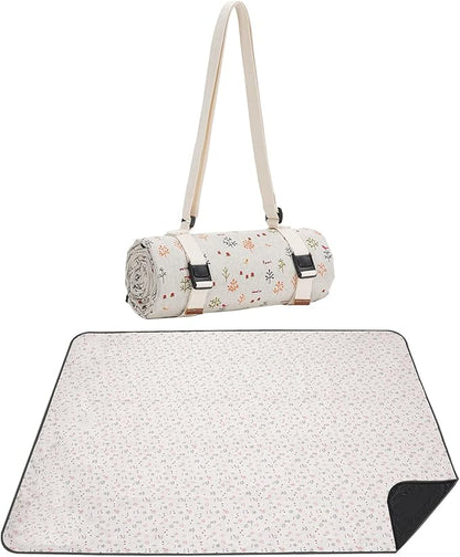Picnic Blankets Washable Polyester Camping Blankets Emergency Backpack Accessories with Waterproof Backing and Shoulder Strap, 57"x79"