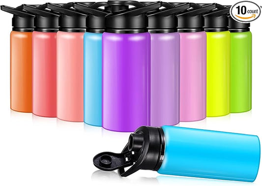 10 Pcs Reusable Aluminum Water Bottles Bulk Multicolor Outdoor Sports Water Bottles for Travel Gym Cycling Camping, Snap Lid