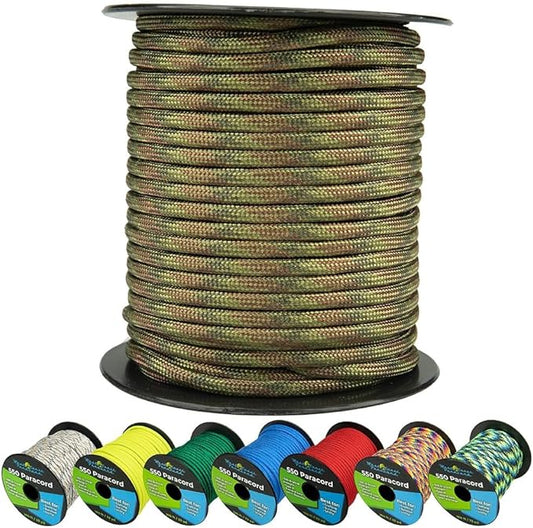 West Coast Paracord 550lb Paracord Spools – 7 Strand Type III Tactical Parachute Cord for Hiking, Camping, and Fishing – Multi Camo (100 ft)
