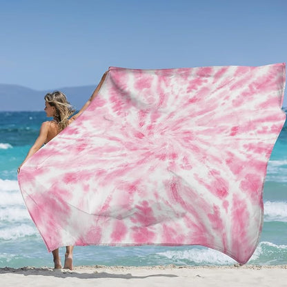 Beach Blanket Waterproof Sandproof, 10'X 9' Extra Large Oversized Beach Mat for 2-8 Adult, Quick Drying Lightweight &Compact Polyester Picnic Blankets for Outdoor, Travel, Camping, Hiking-Pink Tie-dye