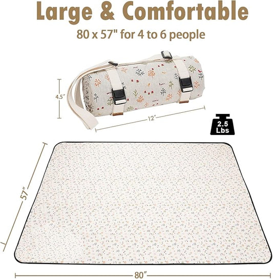 Picnic Blankets Washable Polyester Camping Blankets Emergency Backpack Accessories with Waterproof Backing and Shoulder Strap, 57"x79"