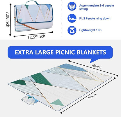 Picnic Blanket, Foldable Waterproof Sand Mat, Extra Large Picnic Blanket Outdoor Picnic Mat Beach Blanket for Park Grass Camping Hiking Travel Family Concerts
