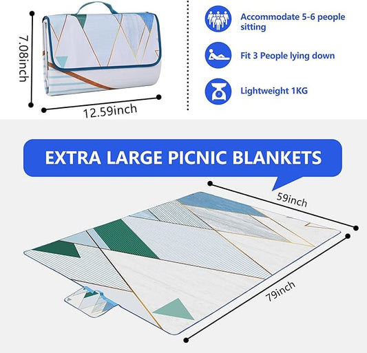 Picnic Blanket, Foldable Waterproof Sand Mat, Extra Large Picnic Blanket Outdoor Picnic Mat Beach Blanket for Park Grass Camping Hiking Travel Family Concerts