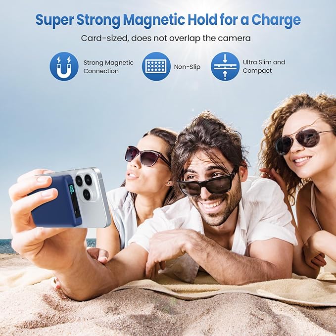 Magnetic Portable Charger Power Bank,Compact 10800mAh LCD Display Wireless Portable Charger,20W PD USB-C in&out Battery Pack Compatible with Magsafe,iPhone 15/15 Pro Max/14/13/12 Series-Dark Blue