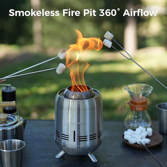 KingCamp Smokeless Fire Pit, Ultralight Stainless Steel Fire Pits Portable Camping Stove with Stand, Removable Ash Pan & Carry Bag for Camping Outdoor Bonfire Patio Backyard Chisel Steel