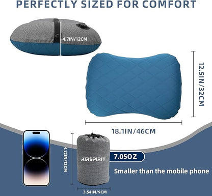 Inflatable Camping Pillow Ultralight Adjustable Firmness, TPU Travel Pillow for Neck & Lumbar Support, Hiking, Backpacking, Airplane, Car Travel & Beach with Removable Washable Cover (Blue)