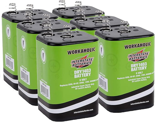 Interstate Batteries 6V HD Lantern Flashlight Battery (6-Pack) 6 Volt 7000 mAH Square Shape Beam Light (Spring Terminals) Camping, Hiking, Household, Lamps, Outdoors (DRY1403)
