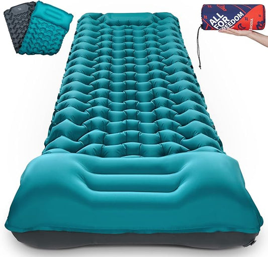 AKSOUL Camping Sleeping Pad with Pillow: Extra Thick 3.9 inch Ultralight Self Inflating Air Mat, Compact Lightweight Insulated Inflatable Sleep Mattress for Backpacking, Camp, Hiking, Tent
