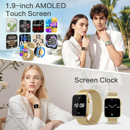 2025 Smart Watches for Women Men Blood Pressure, 1.9"AMOLED Display,AI Watch Face/Da GPT AI/AI Voice, 24/7 Heart Rate Stress Sleep Monitor, IP68 Waterproof, 123 Sports Fitness Tracker for Android iOS