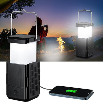 Camping Lantern Rechargeable, Hand Crank & Solar Camping Lights with USB Output, Tent Lights for Camping, Portable Camp Lamp, Camping Hurricane Home Power Failure Essentials (Black, 1 Pack)