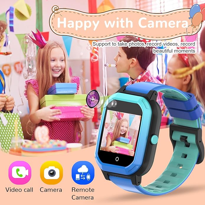 Wonlex GPS Smart Watch for Kids, 4G Smartwatch with SIM Card, 1.4" Phone Watch with Video Calls, Voice Chat, SOS, Camera, Pedometer, Alarm, Games for Boys Girls Aged 3-12 Years Old