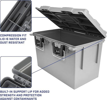 Sheffield 12766 4-Pack XL Ammo Storage Box, Stackable .50 Cal Field Boxes, Water and Dust Resistant, Lockable Storage Box with Handle, Heavy Duty Protection for Hunting Gear, Made in the USA, Gray