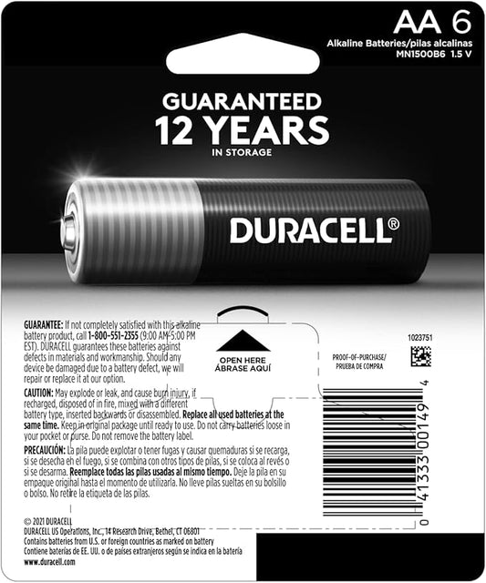 Duracell Coppertop AA Batteries with Power Boost Ingredients, 6 Count Pack Double A Battery with Long-lasting Power, Alkaline AA Battery for Household and Office Devices