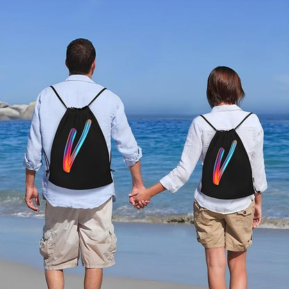 Drawstring Bags Initial Drawstring Backpack Sackpack Black Draw String Cinch Bags for Sports, Gym, Travel, Swimming, Beach, Camping, Rainbow Letter V