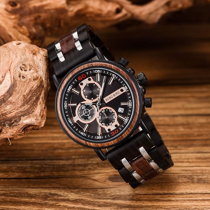 BOBO BIRD S18-1 Personalized Engraved Wood Watch Customized Wooden Watches for Husband Boyfriend Birthday Anniversary