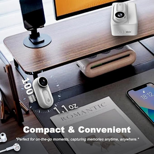 Mini Body Camera Action Cam with Auido & Video Recording - 64G IPX7 Waterproof Thumb Size Hands Free Body Worn Cameras - Wearable Portable Camcorder for Work Travel Pet Walk Vlog(White)