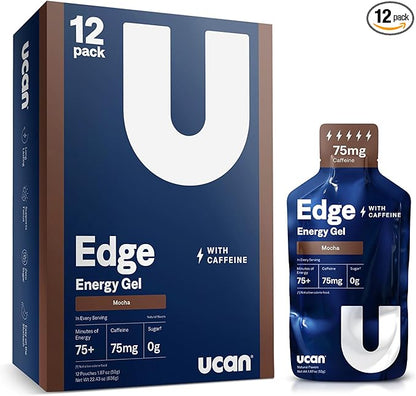 UCAN Edge Energy Gel Shots, Mocha + Caffeine (12, 2 Ounce Packets) for Running, Training, Workouts, Fitness, Cycling, Crossfit | Sugar-Free, Vegan, & Keto Friendly Energy