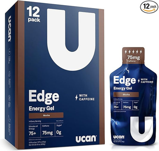 UCAN Edge Energy Gel Shots, Mocha + Caffeine (12, 2 Ounce Packets) for Running, Training, Workouts, Fitness, Cycling, Crossfit | Sugar-Free, Vegan, & Keto Friendly Energy