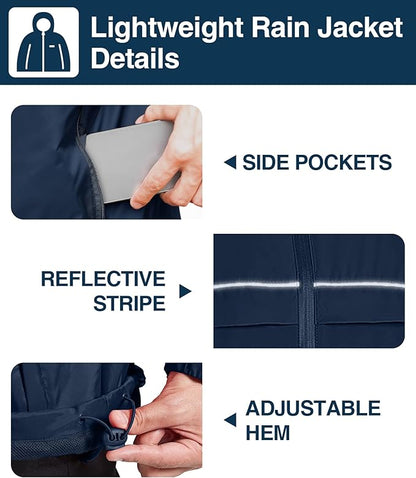 SWISSWELL Rain Jacket Men Waterproof Windbreaker, Lightweight Hooded Raincoat for Daily Casual