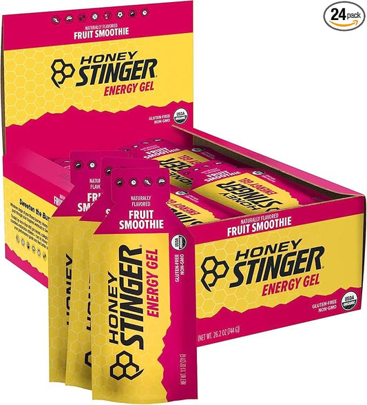 Honey Stinger Organic Fruit Smoothie Energy Gel, Gluten Free & Caffeine Free, for Exercise, Running and Performance, Sports Nutrition for Home & Gym, Pre & Mid Workout, 24 Pack, 26.4 Ounce