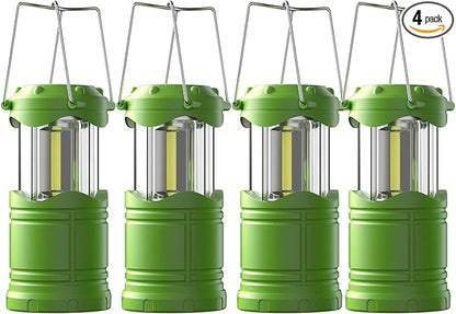 Lichamp LED Camping Lantern, 4 Pack Battery Powered Flashlight for Power Outages, Portable Collapsible Hanging Light Essential for Home, Outdoor, Emergency Lamp Survival Kit Gear for Hurricane, Green