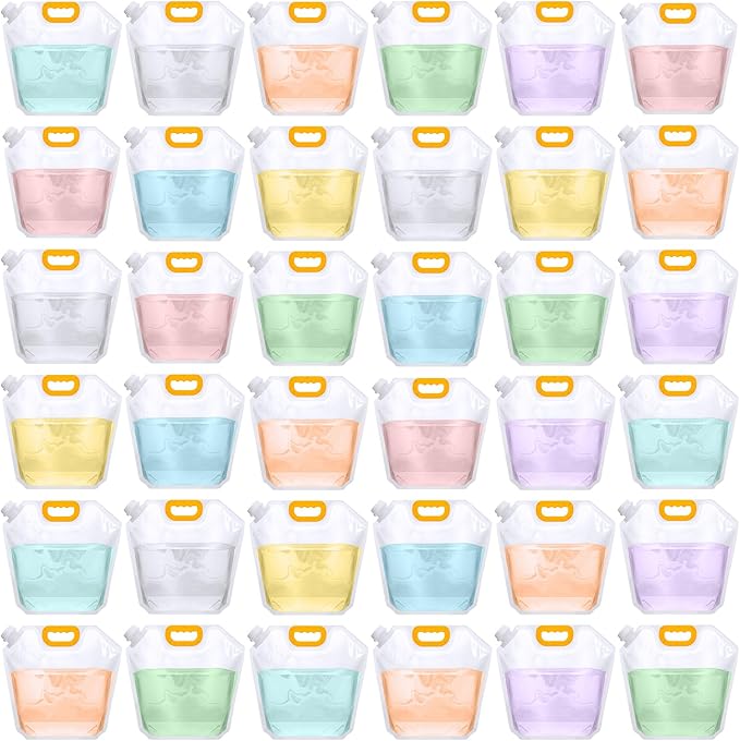 Tessco for you 36 Pcs 1.3 Gallon Collapsible Water Storage Bag Water Container Emergency Jug Plastic Storage Pouch Freezable Carrier Tank Foldable Bottle for Outdoor Sport Camping Hiking (Clear)
