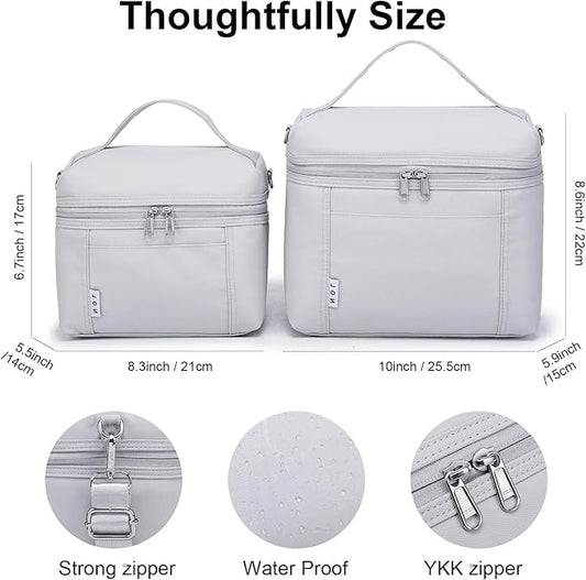 NOL Natural Organic Lifestyle Insulated Lunch Bags for Women Cooler Bag Lightweight Nylon Waterproof Lunch Box For Work (Small，Gray White)