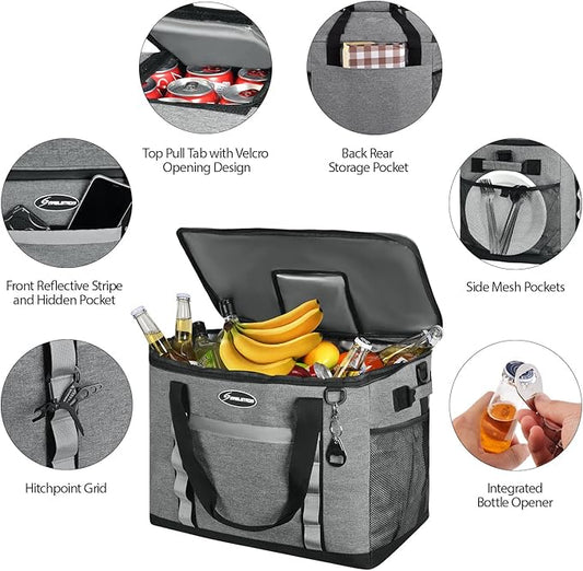 Maelstrom Soft Cooler Bag,Collapsible Soft Sided Cooler,24/30/60/75 Cans Beach Cooler,Ice Chest,Large Leakproof Camping Cooler,Portable Travel Cooler for Grocery Shopping,Camping,Road Trips