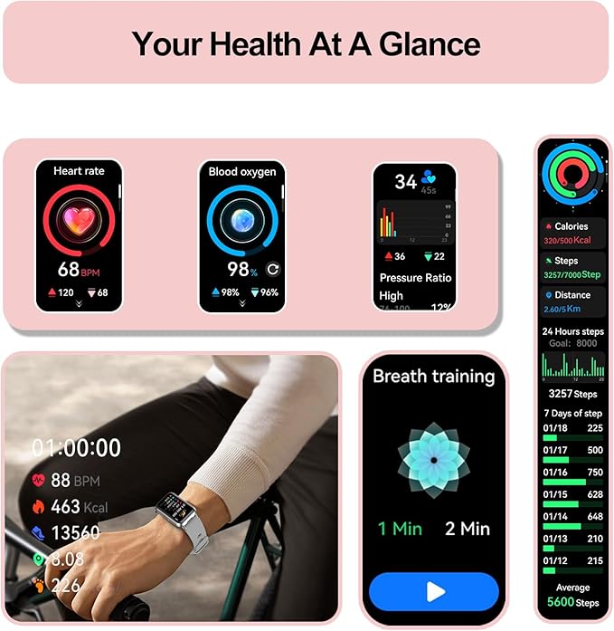 Smart Watch for Women, Fitness Tracker (Answer/Make Calls), with 1.47″ AMOLED Always-On Display, 24/7 Heart Rate, Sleep Tracking, 110+ Sport Modes, Custom watch faces, Compatible for Android Phone, A1