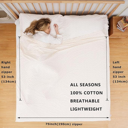 100% Cotton Sleeping Bag Liner with Full Length Zipper on 3 Sides; Single/Double Adult Sleep Sack for Travel & Camping, Multifunctional Travel Sheets (Unzipped 87”x87”) for Hotel, Lightweight