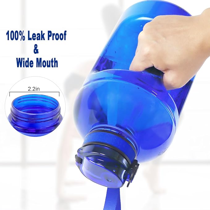 GEMFUL 3L Water Bottle with Straw & Handle, Large Capacity Leakproof BPA-Free Time Marker Motivational Jug for Outdoor Camping Fitness Men & Women (Royal Blue with Removable Straw)